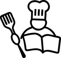 Chef with a spatula and a recipe book indicating culinary creativity and planning with blank space. concept as A chef holding a spatula and a recipe book represe vector