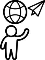 Child with a paper airplane and a globe symbolizing dreams of global travel with ample space for text. concept as A child holding a paper airplane and a globe re vector