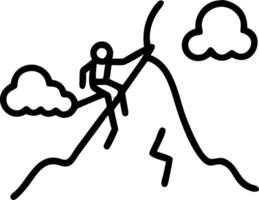 Climber with Rope and Carabiner on Floating Mountain concept as Long shot of a climber with a rope and carabiner ascending a floating mountain. The surreal lands vector