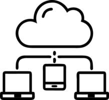 Cloud server network with connected devices concept as illustration of a cloud server network with various connected devices such as laptops smartphones a vector