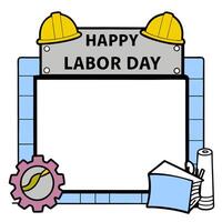 Construction Helmet and Blueprints Border with Honoring Labor Day Wording concept as A striking border frame featuring a construction helmet and blueprints symbo vector