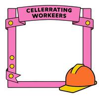 Construction Helmet and Blueprints Border with Honoring Labor Day Wording concept as A striking border frame featuring a construction helmet and blueprints symbo vector