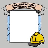 Construction Helmet and Blueprints Border with Honoring Labor Day Wording concept as A striking border frame featuring a construction helmet and blueprints symbo vector