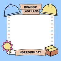 Construction Helmet and Blueprints Border with Honoring Labor Day Wording concept as A striking border frame featuring a construction helmet and blueprints symbo vector