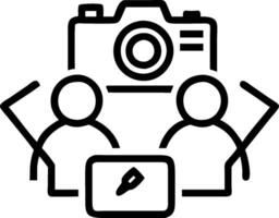 Content Creation Team with Cameras and Notebooks concept as A content creation team using cameras and writing in notebooks set against a dreamy background offeri vector