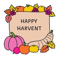 Cornucopia Border with Fruits and Happy Harvest Wording concept as A vibrant border frame featuring a cornucopia overflowing with fruits vegetables and autumn le vector