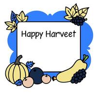 Cornucopia Border with Fruits and Happy Harvest Wording concept as A vibrant border frame featuring a cornucopia overflowing with fruits vegetables and autumn le vector