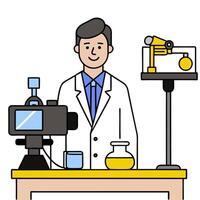Cosmetic Chemist Formulating New Product in Lab with Copy Space concept as Long shot of a cosmetic chemist formulating a new product in a high tech lab. The came vector
