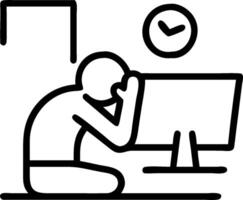 Developer sitting in front of a blue screen of death looking frustrated concept as A developer in casual attire sitting at a desk with a computer showing a blue vector