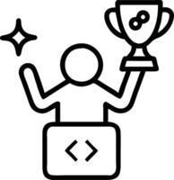 Developer with a coding award and a laptop representing programming success with blank space. concept as A developer holding a coding award and a laptop indicati vector