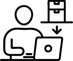 Distribution Manager with Laptop and Shipping Labels in High Tech Warehouse concept as Mid shot of a distribution manager using a laptop and handling shipping la vector