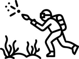 Diver with Diving Gear and Flashlight in Fantasy Ocean concept as Mid shot of a diver with diving gear and flashlight exploring a fantasy ocean. The scene includ vector
