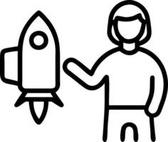 Entrepreneur with a rocket model and a laptop symbolizing innovation and startup with blank space. concept as An entrepreneur holding a rocket model and a laptop vector
