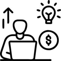 Entrepreneur using financial software to evaluate startup valuations concept as An entrepreneur in a startup office using financial software on a laptop to evalu vector
