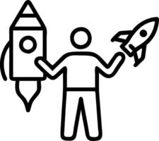 Entrepreneur with a rocket model and a laptop symbolizing innovation and startup with blank space. concept as An entrepreneur holding a rocket model and a laptop vector