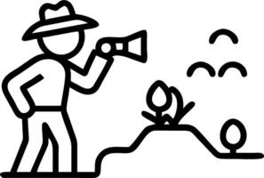 Explorer with Binoculars and Hat in Fantasy Desert concept as Long shot of an explorer with binoculars and a hat standing in a fantasy desert. The background fea vector