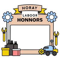 Factory and Tools Border with Labor Day Celebration Wording concept as A striking border frame featuring a factory and various tools symbolizing the industrial r vector