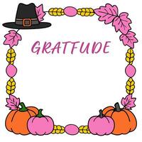 Fall Garland Border with Squash and Grateful Heart Wording concept as A beautifully illustrated border frame featuring a fall garland made of squash leaves and b vector