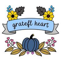 Fall Garland Border with Squash and Grateful Heart Wording concept as A beautifully illustrated border frame featuring a fall garland made of squash leaves and b vector
