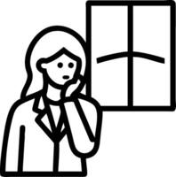 Female executive looking out of a window appearing thoughtful concept as A female executive standing by a large window looking out thoughtfully with a concerned vector