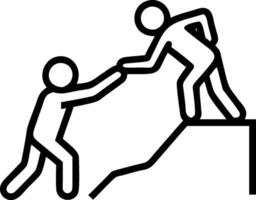 Figures helping each other over a wall symbolizing support and team challenges with ample space for text. concept as Figures helping each other over a wall repre vector