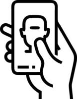 Hand Scanning Face on Phone concept as A hand scanning a face on a smartphone with a clean background offering ample space for text or graphics. in Photo Stock C vector