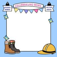 Hard Hat and Work Boots Border with Celebrating Workers Wording concept as A detailed border frame featuring a hard hat and work boots traditional symbols of lab vector