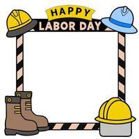 Hard Hat and Work Boots Border with Celebrating Workers Wording concept as A detailed border frame featuring a hard hat and work boots traditional symbols of lab vector