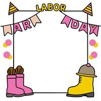 Hard Hat and Work Boots Border with Celebrating Workers Wording concept as A detailed border frame featuring a hard hat and work boots traditional symbols of lab vector