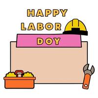 Hard Hat Border with Blueprints and Labor Day Salute Wording concept as A detailed border frame featuring a hard hat and blueprints symbols of construction and p vector