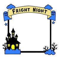 Haunted House and Graveyard Border with Fright Night Wording concept as A chilling border frame featuring a haunted house and graveyard perfect for Halloween cel vector