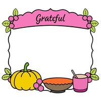 Harvest Table Border with Pie and Cranberries with Grateful Wording concept as A charming border frame featuring a harvest table setting with a pumpkin pie and a vector