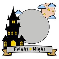 Haunted Mansion and Full Moon Border with Fright Night Wording concept as A chilling border frame featuring a haunted mansion and a full moon perfect for Hallowe vector