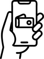 Human Hand with Virtual Wallet concept as Hand holding a virtual wallet icon on a smartphone screen with space around. in Photo Stock Concept vector