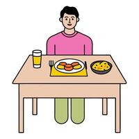 Individual with a modern dining table smart speaker and recipe app overlay symbolizing modern culinary convenience in double exposure with copy space. concept as vector