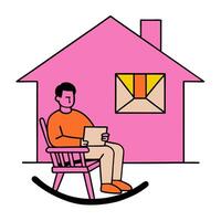 Individual with a front porch rocking chair and mail delivery overlay symbolizing American suburban daily life in double exposure with copy space. concept as An vector