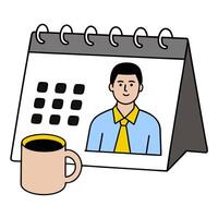 Individual with desk calendar and coffee mug overlay symbolizing American office productivity in double exposure with copy space. concept as An individual blende vector