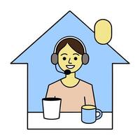 Individual with headset keyboard and monitor overlay symbolizing American tech focused workday in double exposure with copy space. concept as An individual blend vector