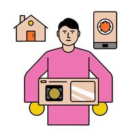 Individual with smart lighting system and tech overlay symbolizing energy efficient smart living in double exposure with copy space. concept as An individual ble vector