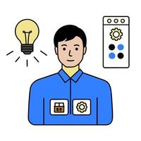 Individual with smart lighting system and tech overlay symbolizing energy efficient smart living in double exposure with copy space. concept as An individual ble vector