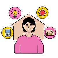 Individual with smart lighting system and tech overlay symbolizing energy efficient smart living in double exposure with copy space. concept as An individual ble vector