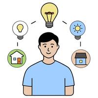 Individual with smart lighting system and tech overlay symbolizing energy efficient smart living in double exposure with copy space. concept as An individual ble vector