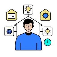 Individual with smart lighting system and tech overlay symbolizing energy efficient smart living in double exposure with copy space. concept as An individual ble vector
