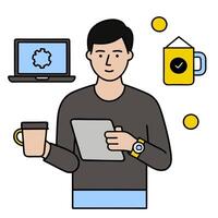 Individual with smart lighting system and tech overlay symbolizing energy efficient smart living in double exposure with copy space. concept as An individual ble vector