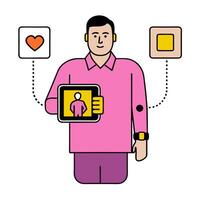 Individual with smart lighting system and tech overlay symbolizing energy efficient smart living in double exposure with copy space. concept as An individual ble vector