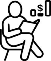 Investor analyzing market trends and stock valuations on a tablet concept as An investor sitting in a relaxed setting analyzing market trends and stock valuation vector