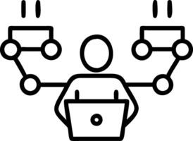 IT Director with Network Diagrams and Laptop in High Tech Conference Room concept as Long shot of an IT director with network diagrams and a laptop in a high tec vector