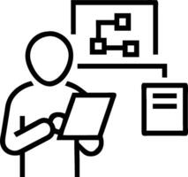 Logistics Analyst with Tablet and Flowcharts in Futuristic Warehouse concept as Long shot of a logistics analyst using a tablet and reviewing flowcharts in a fut vector