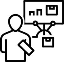 Logistics Analyst with Tablet and Flowcharts in Futuristic Warehouse concept as Long shot of a logistics analyst using a tablet and reviewing flowcharts in a fut vector