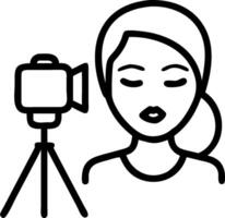 Makeup Influencer with Blush and Camera in Studio concept as Long shot of a makeup influencer applying blush in front of a camera in a studio. The background fea vector